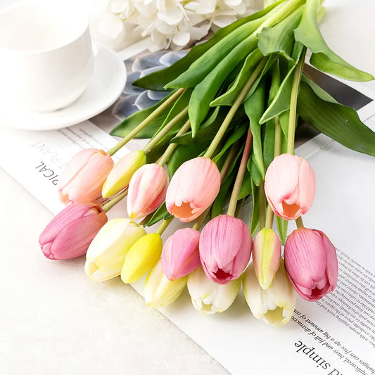 Lifelike Faux Tulips, Bundle of 5 Stems