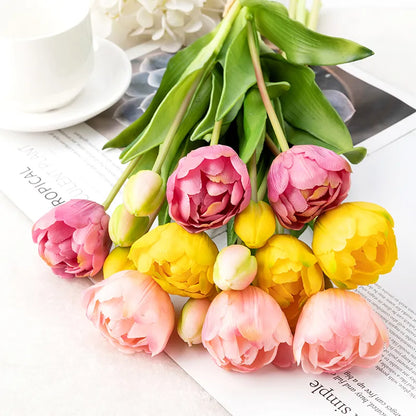 Real-Touch Faux Peony Tulips - 5 Stem Bunch for Elegant Decor