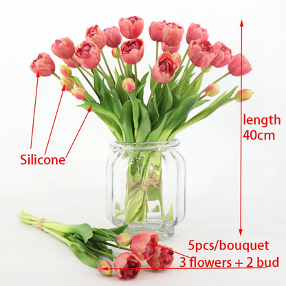 Real-Touch Faux Peony Tulips - 5 Stem Bunch for Elegant Decor