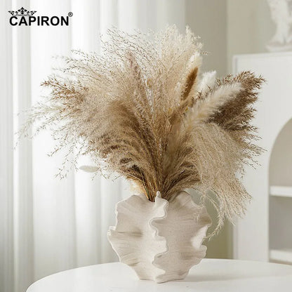 Ceramic Coral Vase Nordic Art Beige Matte Container for Flower Pampas Grass Living Room Tabletop Centerpieces Decoration