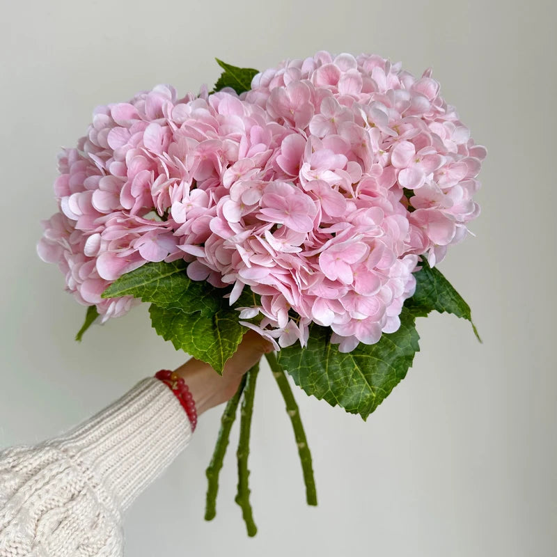 Realistic Pink Artificial Hydrangea Stems - Lifelike Floral Decor Branches