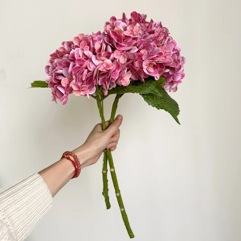 Realistic Pink Artificial Hydrangea Stems - Lifelike Floral Decor Branches