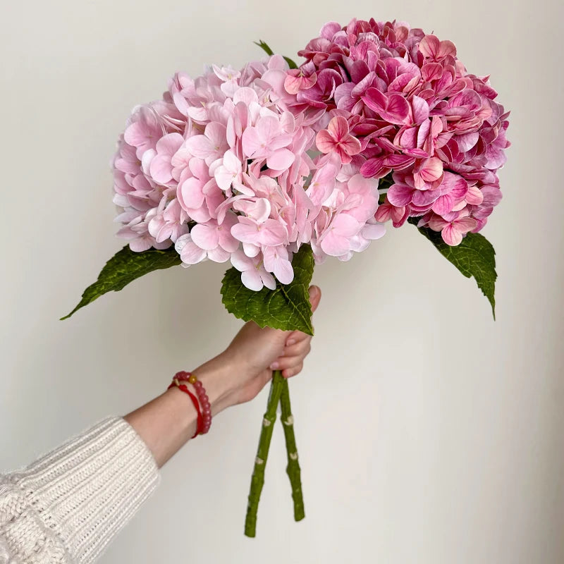 Realistic Pink Artificial Hydrangea Stems - Lifelike Floral Decor Branches