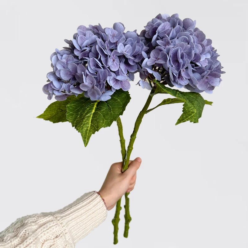 Luxurious Purple Hydrangea Artificial Flowers - Real Touch Faux Blooms