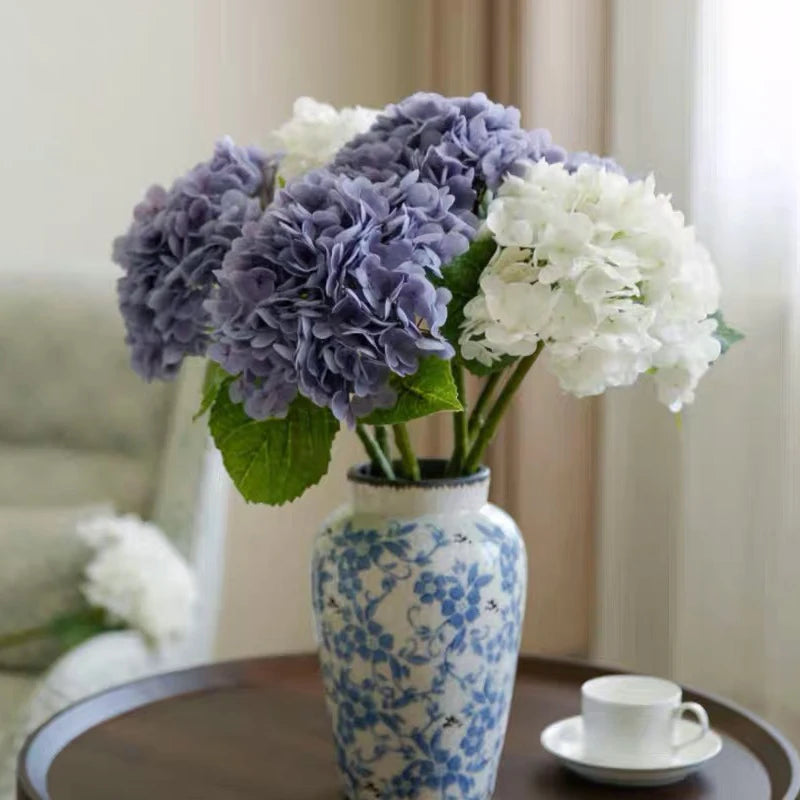 Luxurious Purple Hydrangea Artificial Flowers - Real Touch Faux Blooms